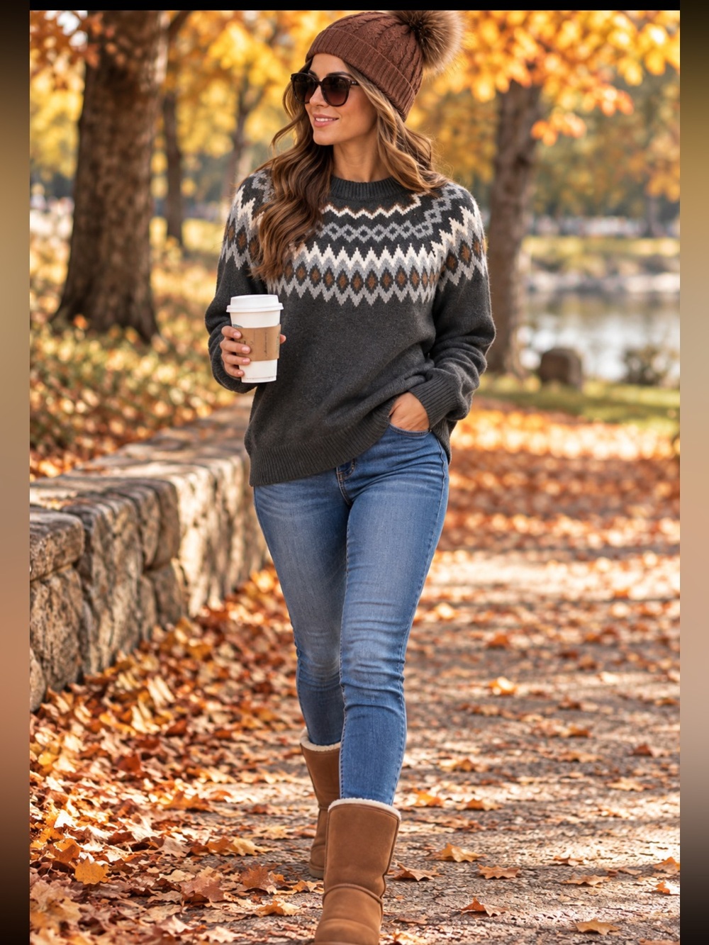 Cozy Charcoal Fair Isle Knit Sweater - Medium NEW great for layering in the Fall